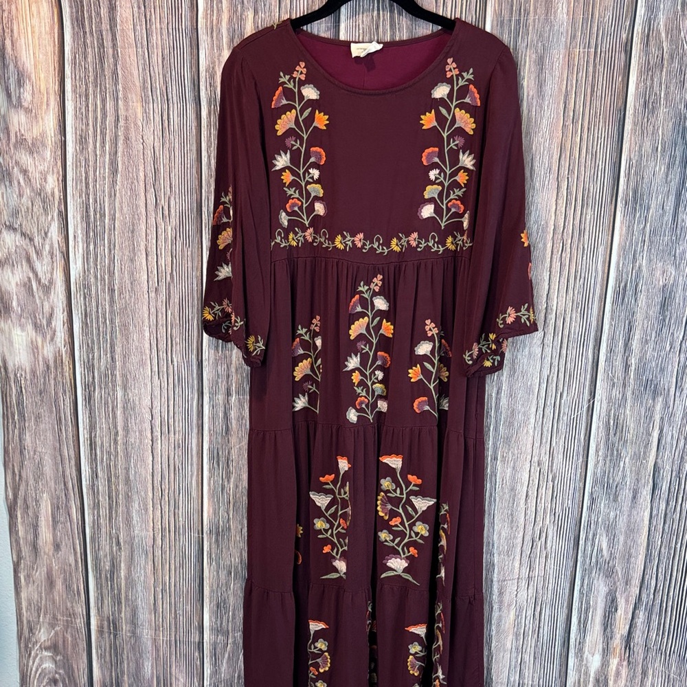 Orange Creek Burgundy Floral Long Sleeve Dress